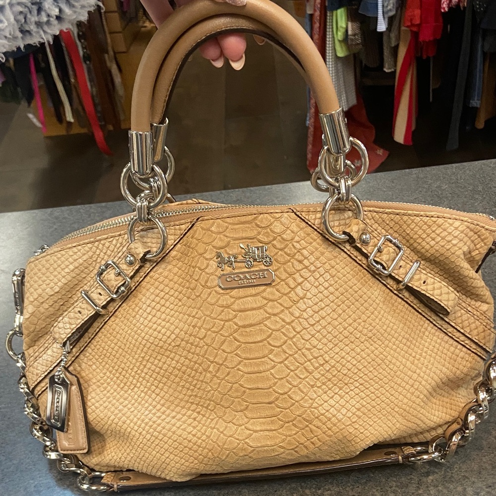 Coach Tan Embossed Python-Style Leather Satchel W… - image 4